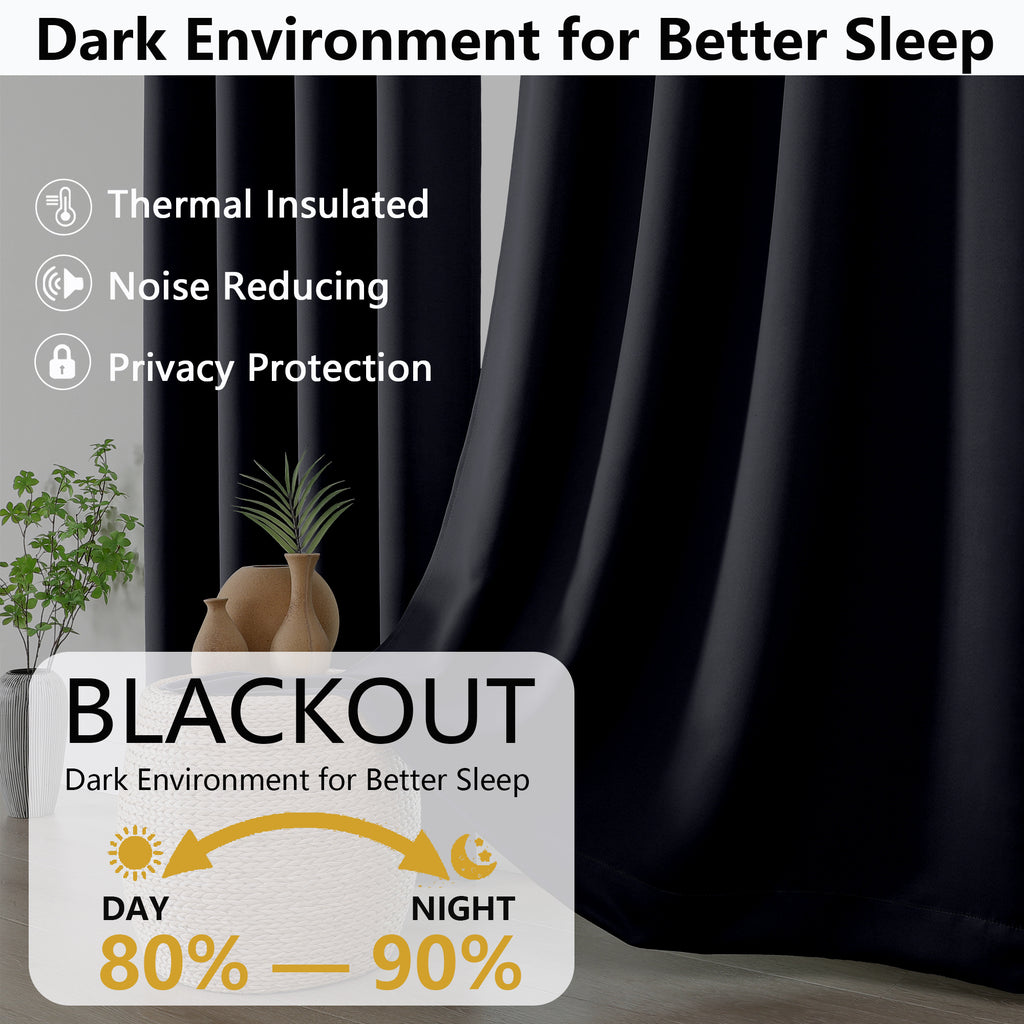 MKHILL Grommet Blackout Curtains, 2 Panels - Black - product detail