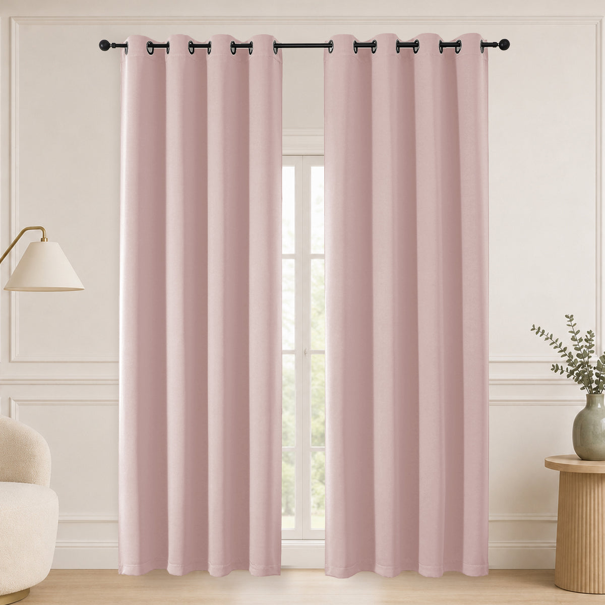 MKHILL Grommet Blackout Curtains, 2 Panels - Blush - 50"W x 90"L - 2 Panels