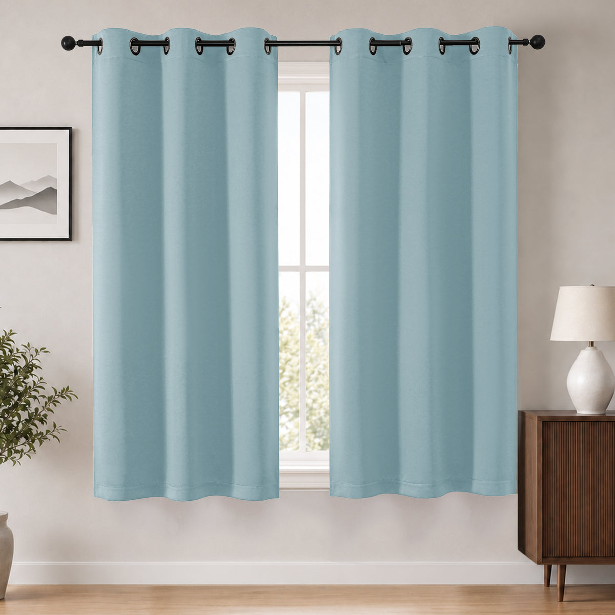 MKHILL Grommet Blackout Curtains, 2 Panels - Aqua - 40"W x 63"L - 2 Panels