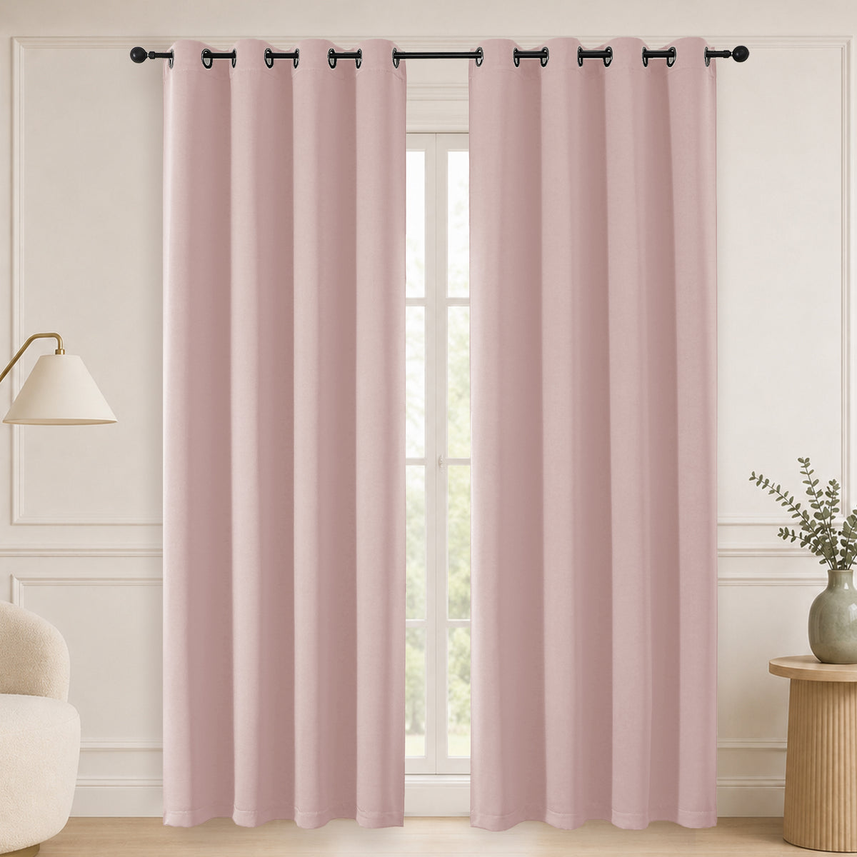 MKHILL Grommet Blackout Curtains, 2 Panels - Blush - 50"W x 84"L - 2 Panels