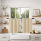 MKHILL Vela Biscotti Beige Short Blackout Curtains 24 Inch 2 Panels, Room Darkening Thermal Insulated Rod Pocket Half Window Tier Curtains for Kitchen Sink Bathroom RV Camper