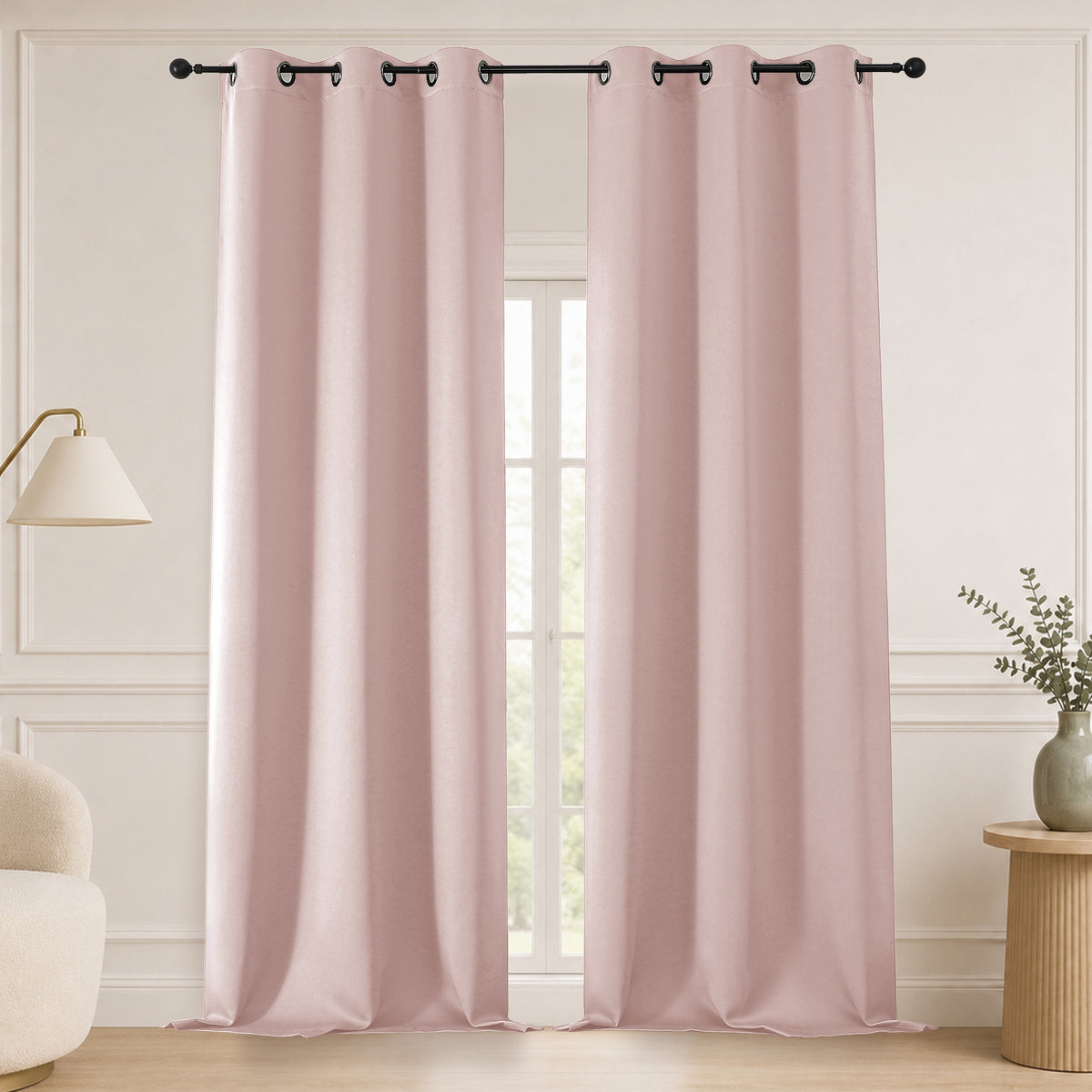 MKHILL Grommet Blackout Curtains, 2 Panels - Blush - 40"W x 96"L - 2 Panels