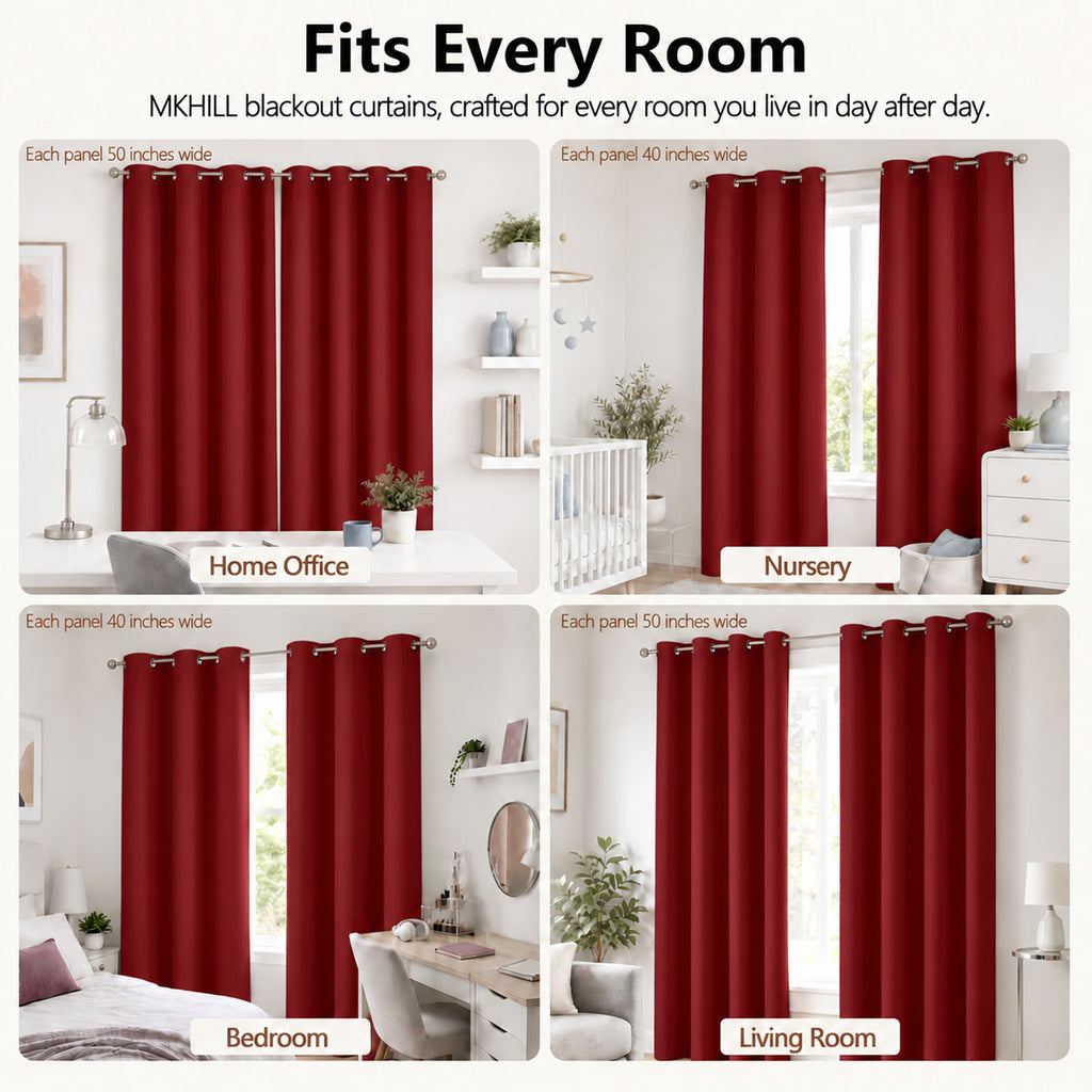 MKHILL Grommet Blackout Curtains, 2 Panels - Red - product detail