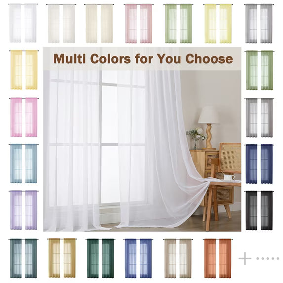 MKHILL 42x84 White Sheer Curtains 2 Panels Set