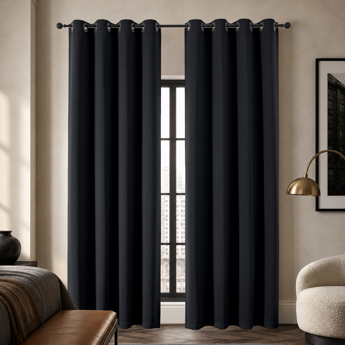 MKHILL Grommet Blackout Curtains, 2 Panels - Black - 50"W x 90"L - 2 Panels