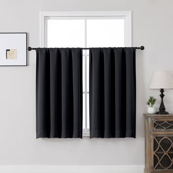 MKHILL Aether Black Blackout Curtains 2 Panels，Each 40" W x 63" L, Black