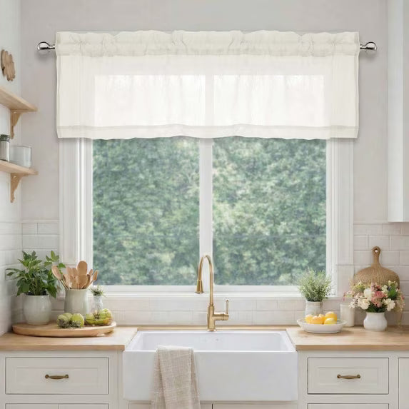 MKHILL 42x84 Ivory Crushed Sheer Curtains 2 Panels Set