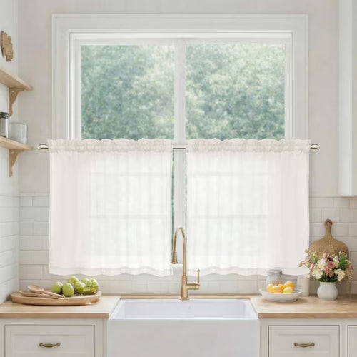 MKHILL 42x84 Ivory Crushed Sheer Curtains 2 Panels Set