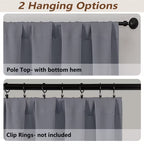 MKHILL Vela Charcoal Short Blackout Curtains 24 Inch 2 Panels