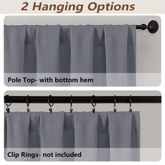 MKHILL Vela Charcoal Short Blackout Curtains 24 Inch 2 Panels