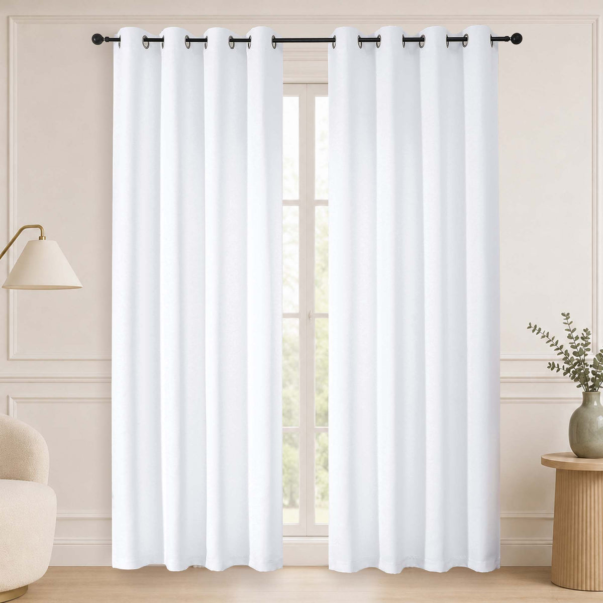 MKHILL Grommet Blackout Curtains, 2 Panels - Pure White - 50"W x 84"L - 2 Panels