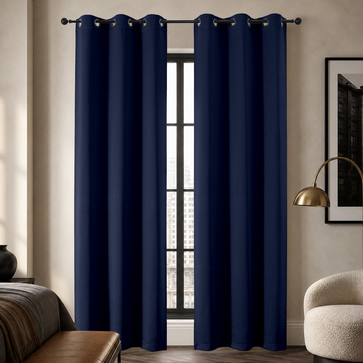 MKHILL Grommet Blackout Curtains, 2 Panels - Navy - 40"W x 84"L - 2 Panels