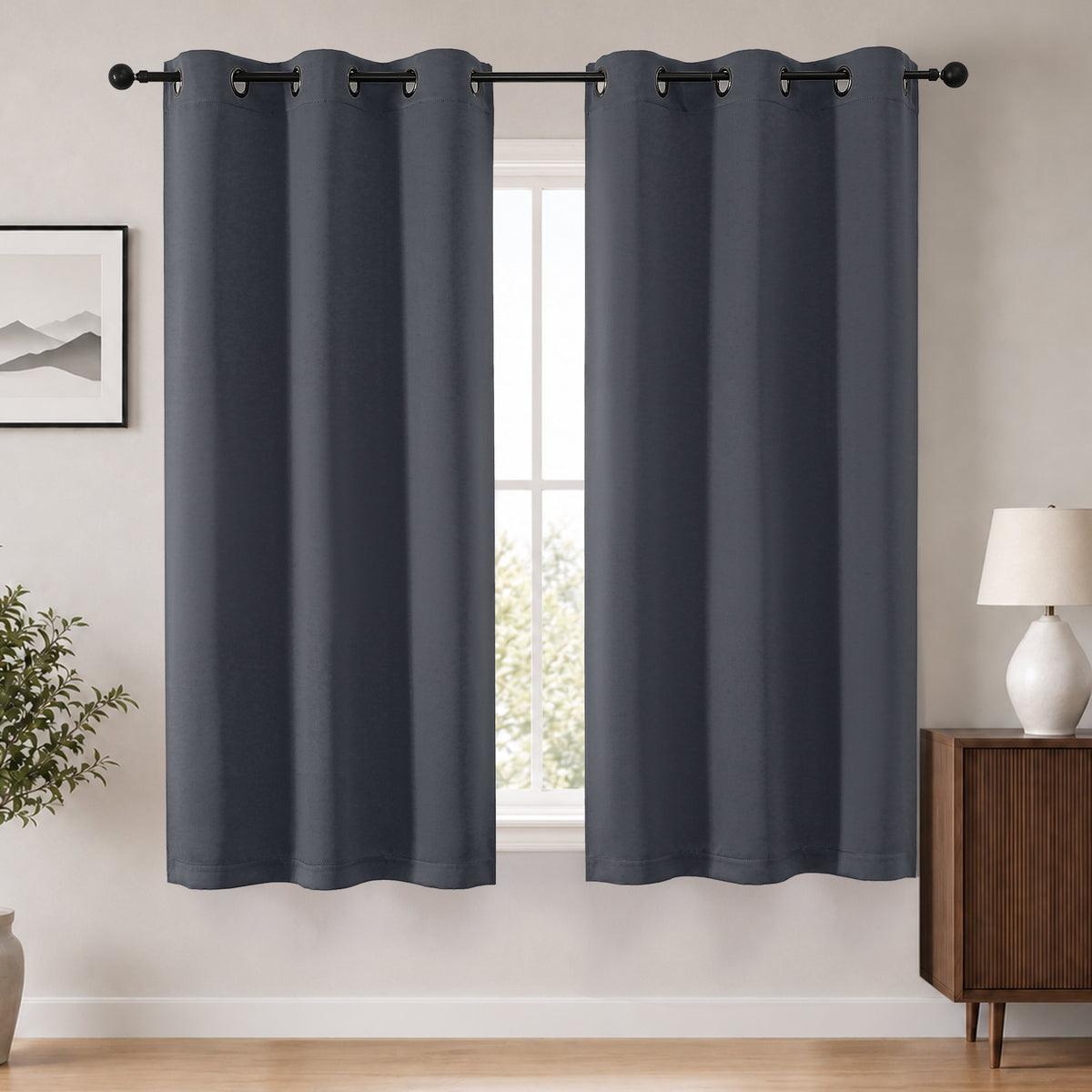 MKHILL Grommet Blackout Curtains, 2 Panels - Charcoal - 40"W x 54"L - 2 Panels