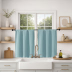 MKHILL Vela Aqua Short Blackout Curtains 36 Inch 2 Panels, Room Darkening Thermal Insulated Rod Pocket Half Window Tier Curtains for Kitchen Sink Bathroom RV Camper