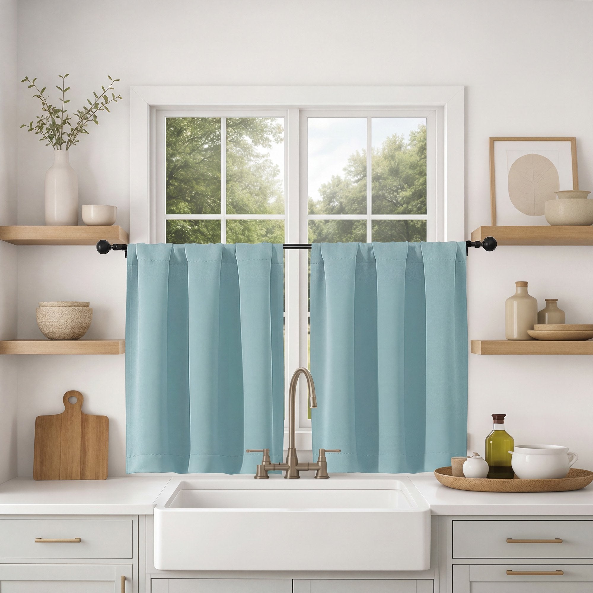 MKHILL Vela Aqua Short Blackout Curtains 36 Inch 2 Panels, Room Darkening Thermal Insulated Rod Pocket Half Window Tier Curtains for Kitchen Sink Bathroom RV Camper