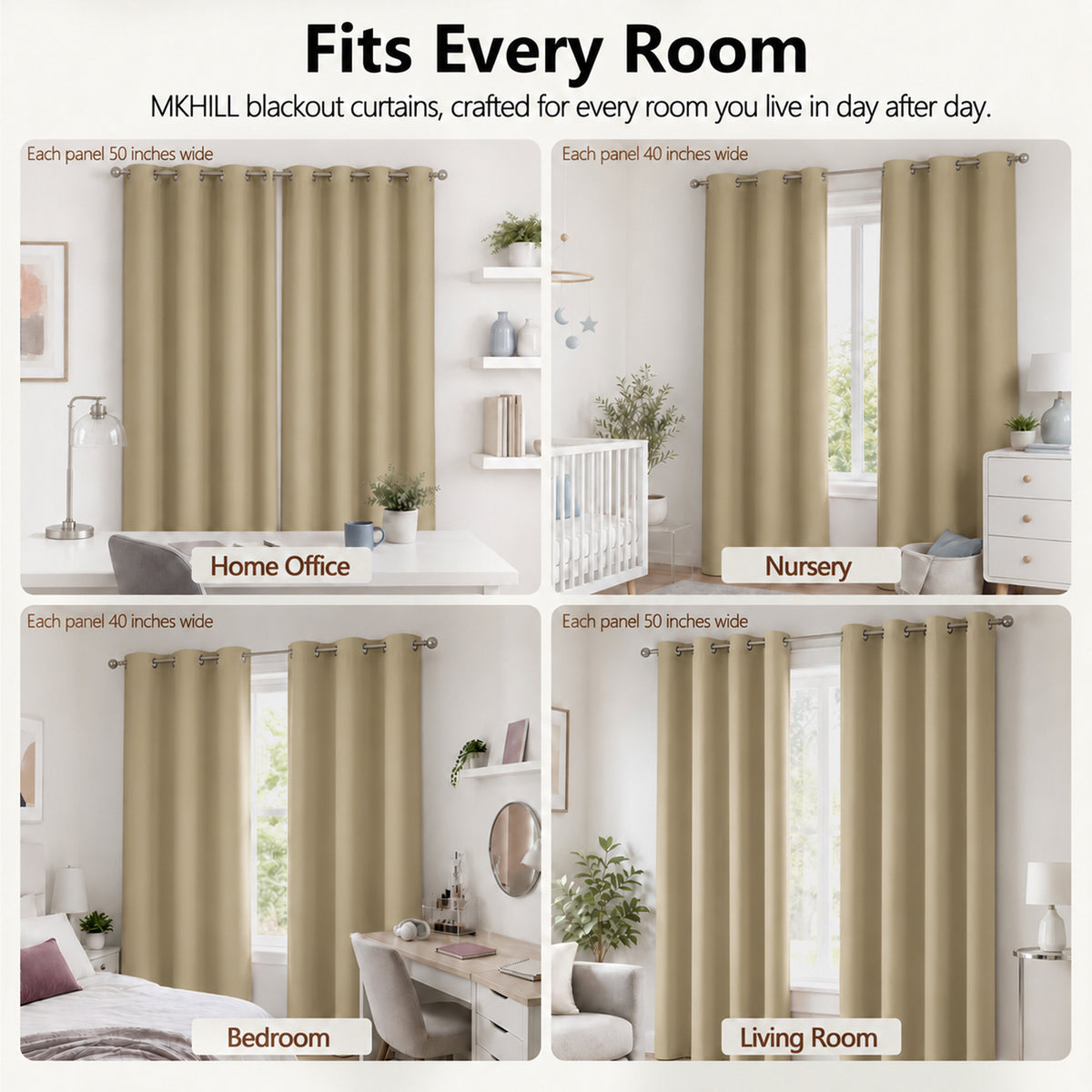 MKHILL Grommet Blackout Curtains, 2 Panels - Taupe - product detail