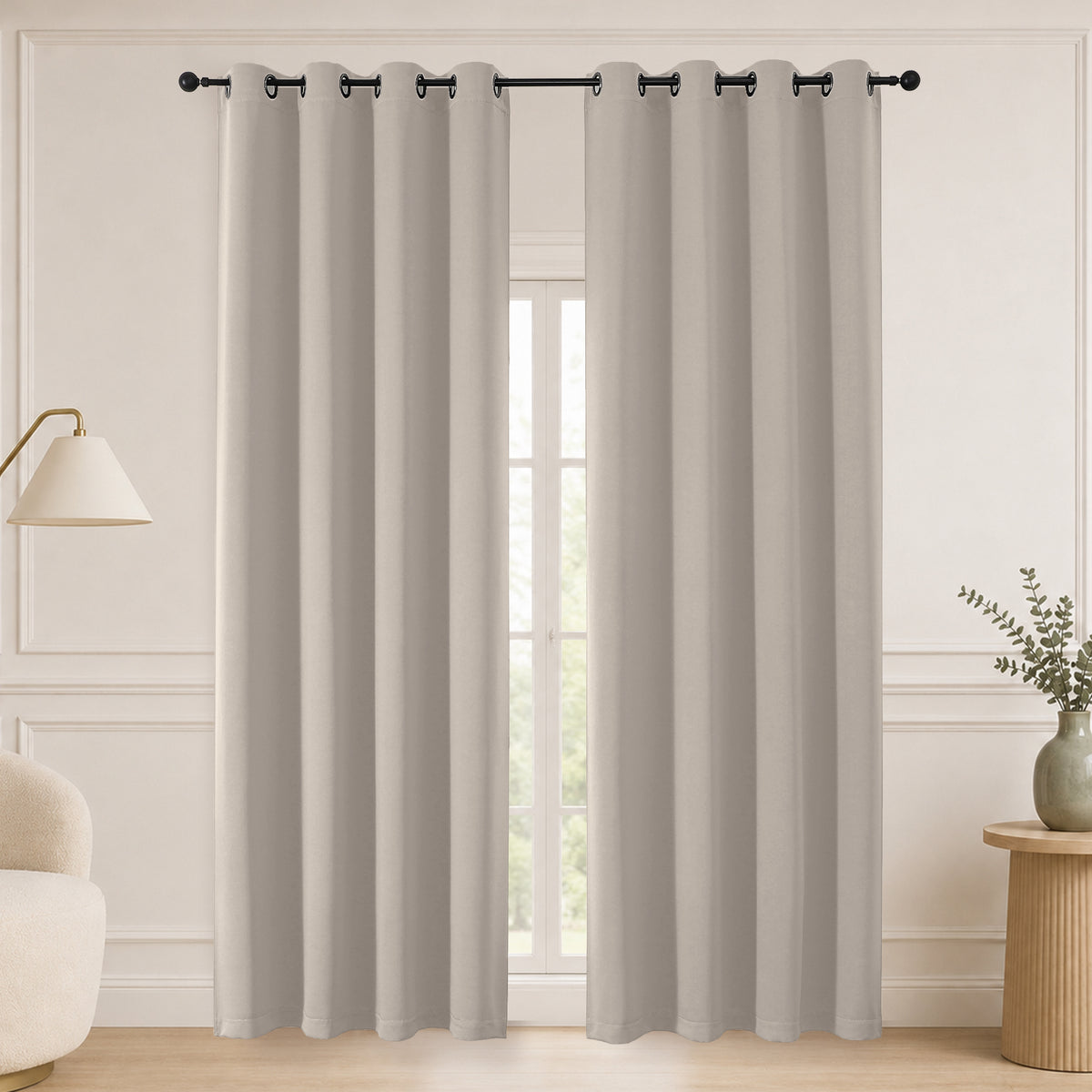 MKHILL Grommet Blackout Curtains, 2 Panels - Stone - 50"W x 90"L - 2 Panels