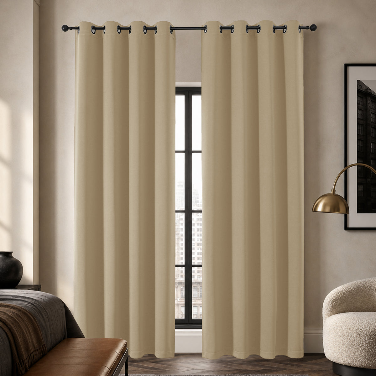 MKHILL Grommet Blackout Curtains, 2 Panels - Taupe - 50"W x 90"L - 2 Panels