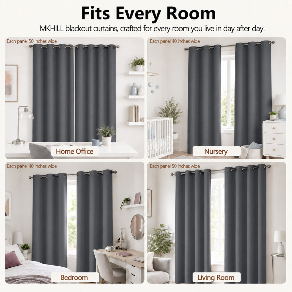 MKHILL Grommet Blackout Curtains, 2 Panels - Charcoal - product detail