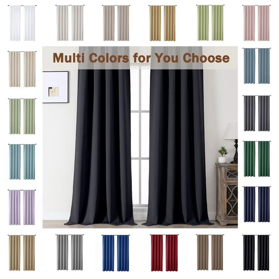 MKHILL Aether Black Blackout Curtains 2 Panels，Each 40" W x 63" L, Black
