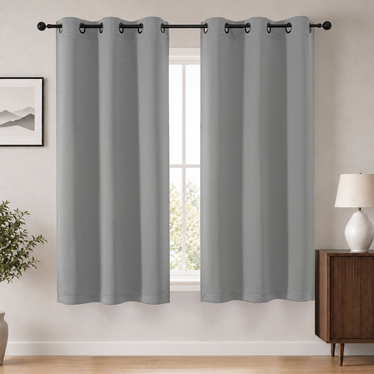 MKHILL Grommet Blackout Curtains, 2 Panels - Grey - 40"W x 54"L - 2 Panels