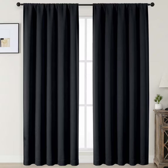 MKHILL Aether Black Blackout Curtains 2 Panels，Each 40" W x 63" L, Black