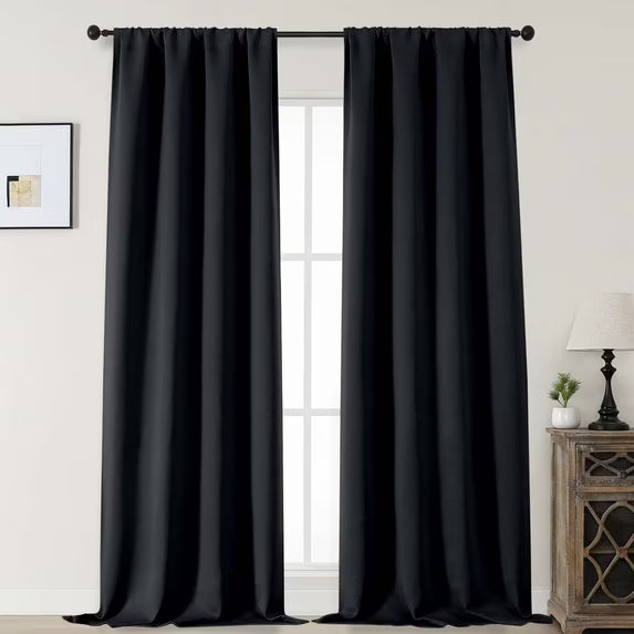 MKHILL Aether Black Blackout Curtains 2 Panels，Each 40" W x 63" L, Black
