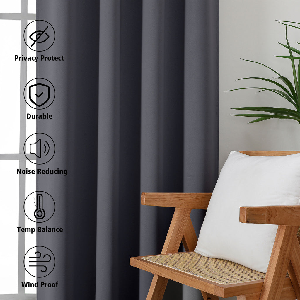 MKHILL Grommet Blackout Curtains, 2 Panels - Charcoal - product detail