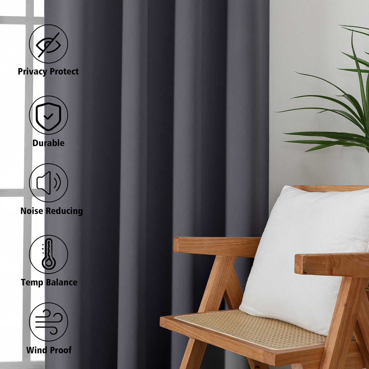 MKHILL Grommet Blackout Curtains, 2 Panels - Charcoal - product detail