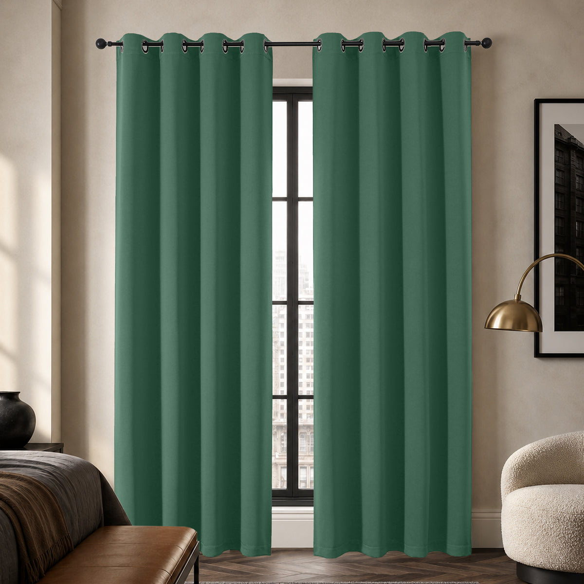MKHILL Grommet Blackout Curtains, 2 Panels - Ever Green - 50"W x 84"L - 2 Panels
