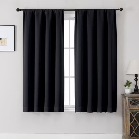 MKHILL Aether Black Blackout Curtains 2 Panels，Each 40" W x 63" L, Black
