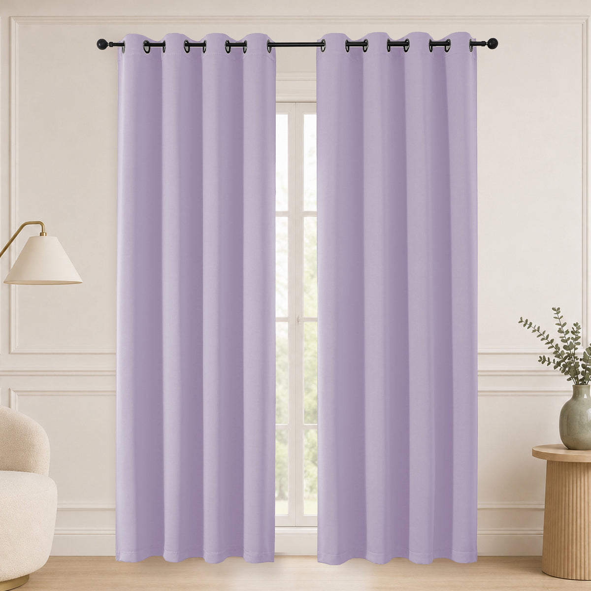 MKHILL Grommet Blackout Curtains, 2 Panels - Lavender - 50"W x 84"L - 2 Panels