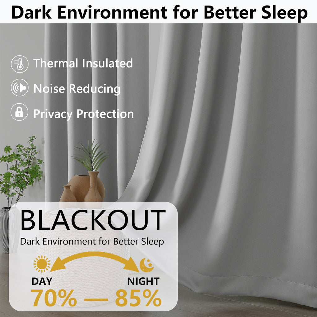 MKHILL Grommet Blackout Curtains, 2 Panels - Grey - product detail