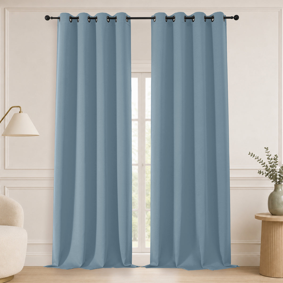 MKHILL Grommet Blackout Curtains, 2 Panels - Mineral - 50"W x 108"L - 2 Panels