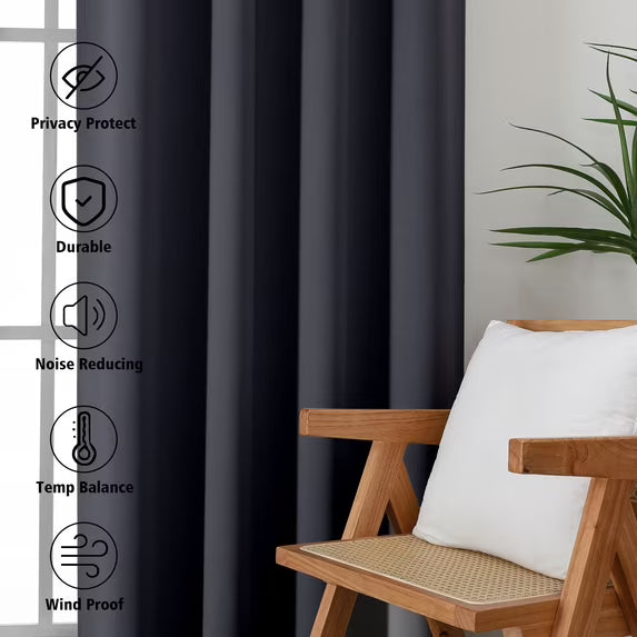 MKHILL Vela Black Blackout Tier Curtains 36 Inch 2 Panels, Thermal Insulated Room Darkening Rod Pocket Cafe
