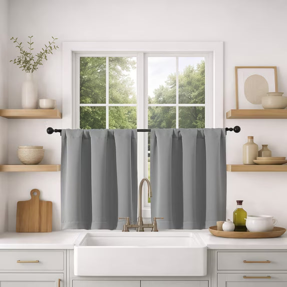 MKHILL Vela Grey Short Blackout Curtains 24 Inch 2 Panels Set