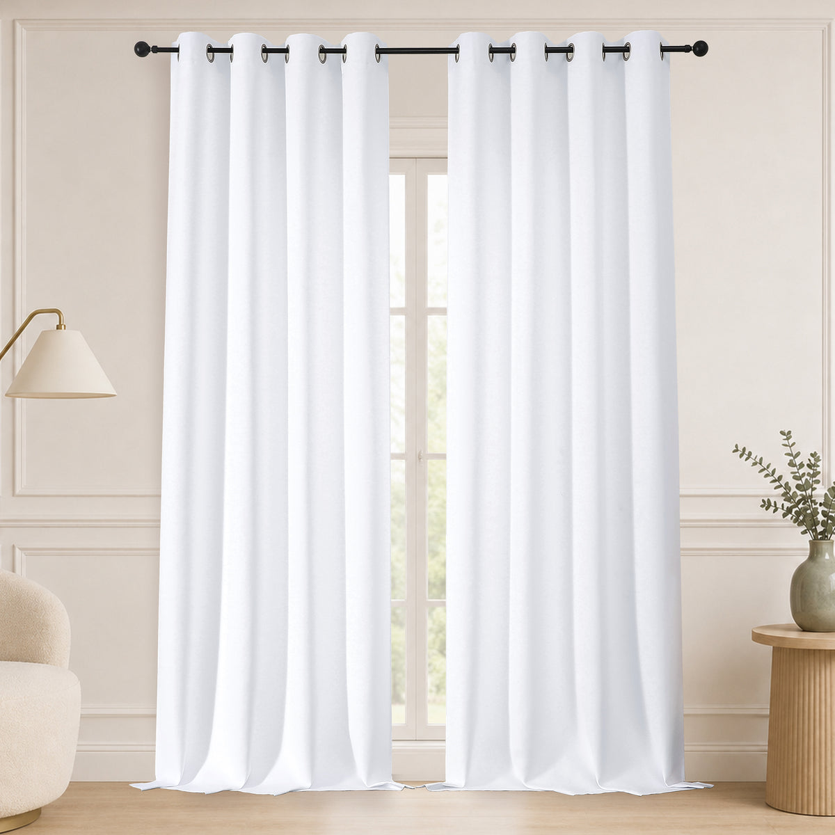 MKHILL Grommet Blackout Curtains, 2 Panels - Pure White - 50"W x 96"L - 2 Panels