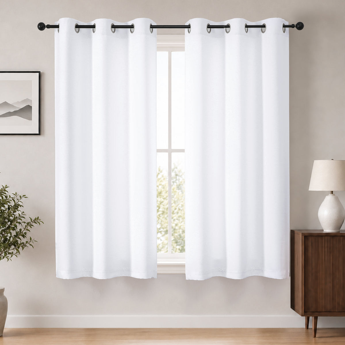 MKHILL Grommet Blackout Curtains, 2 Panels - Pure White - 40"W x 63"L - 2 Panels