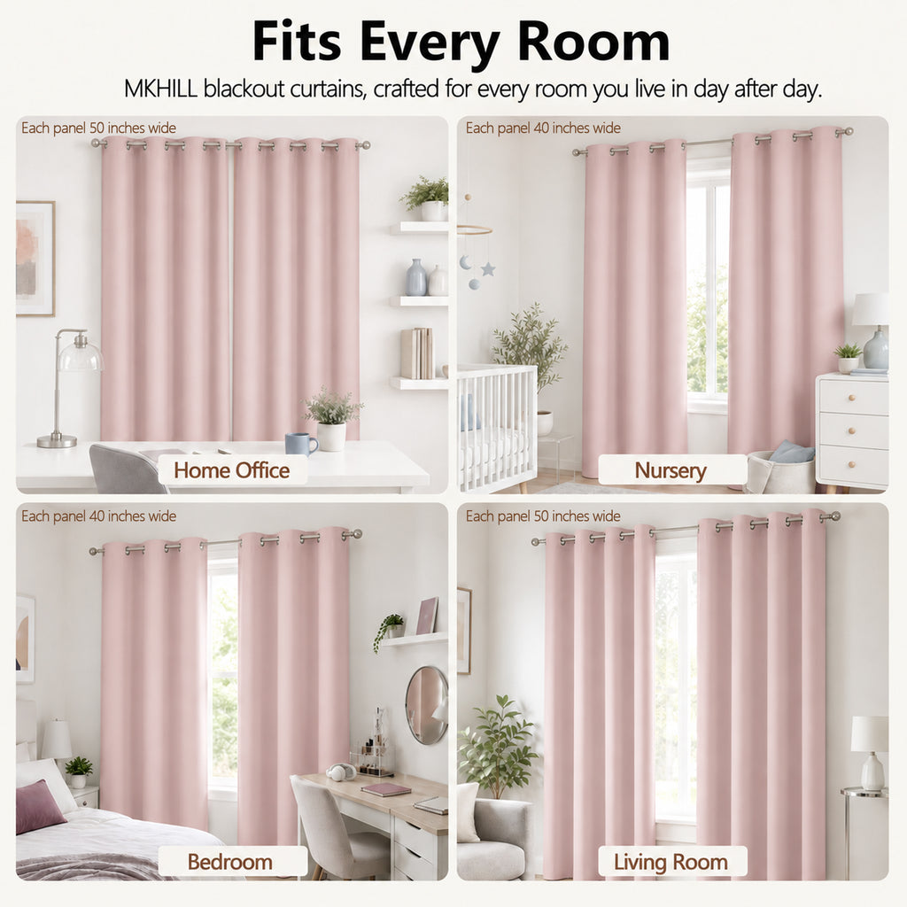 MKHILL Grommet Blackout Curtains, 2 Panels - Blush - product detail
