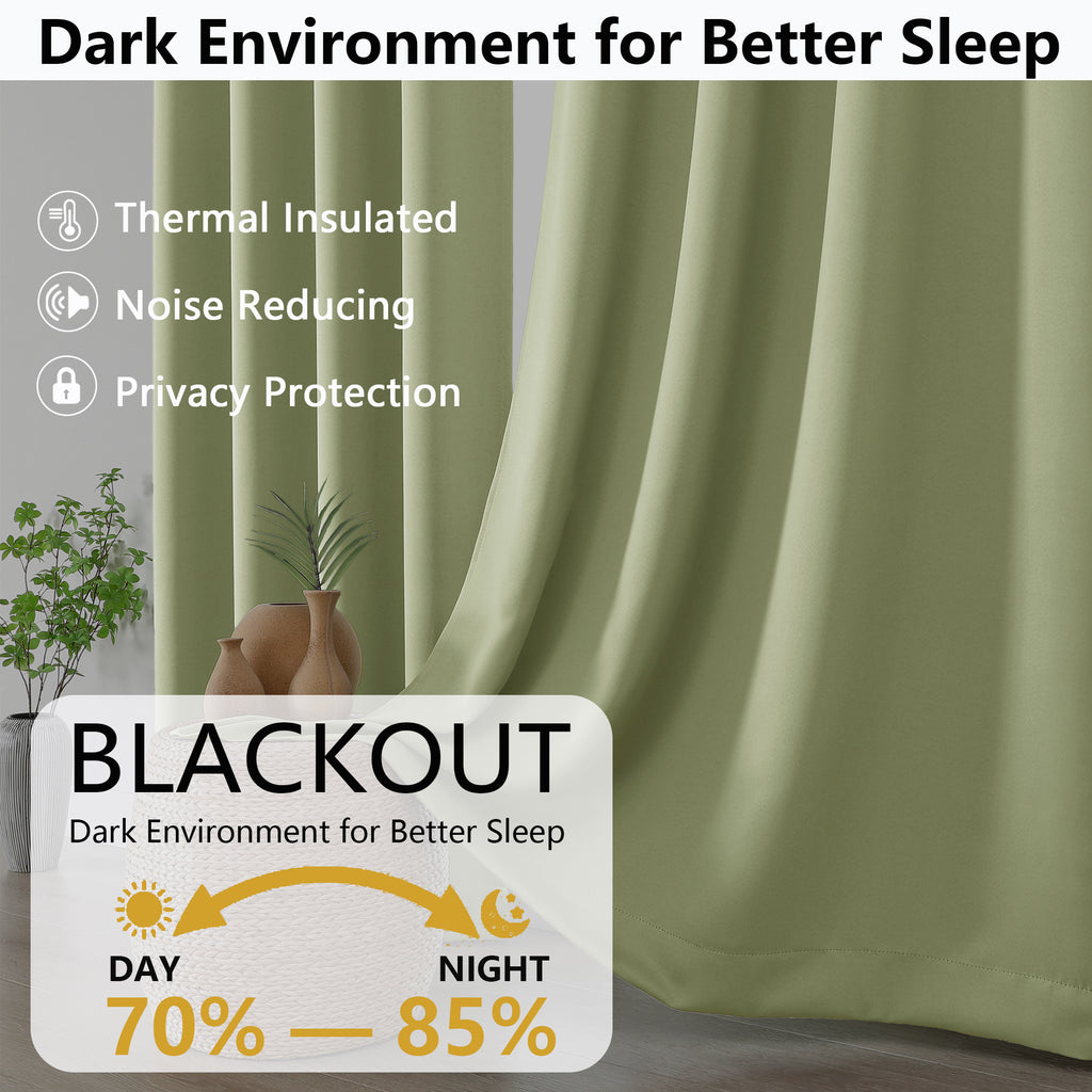 MKHILL Grommet Blackout Curtains, 2 Panels - Sage Green - product detail
