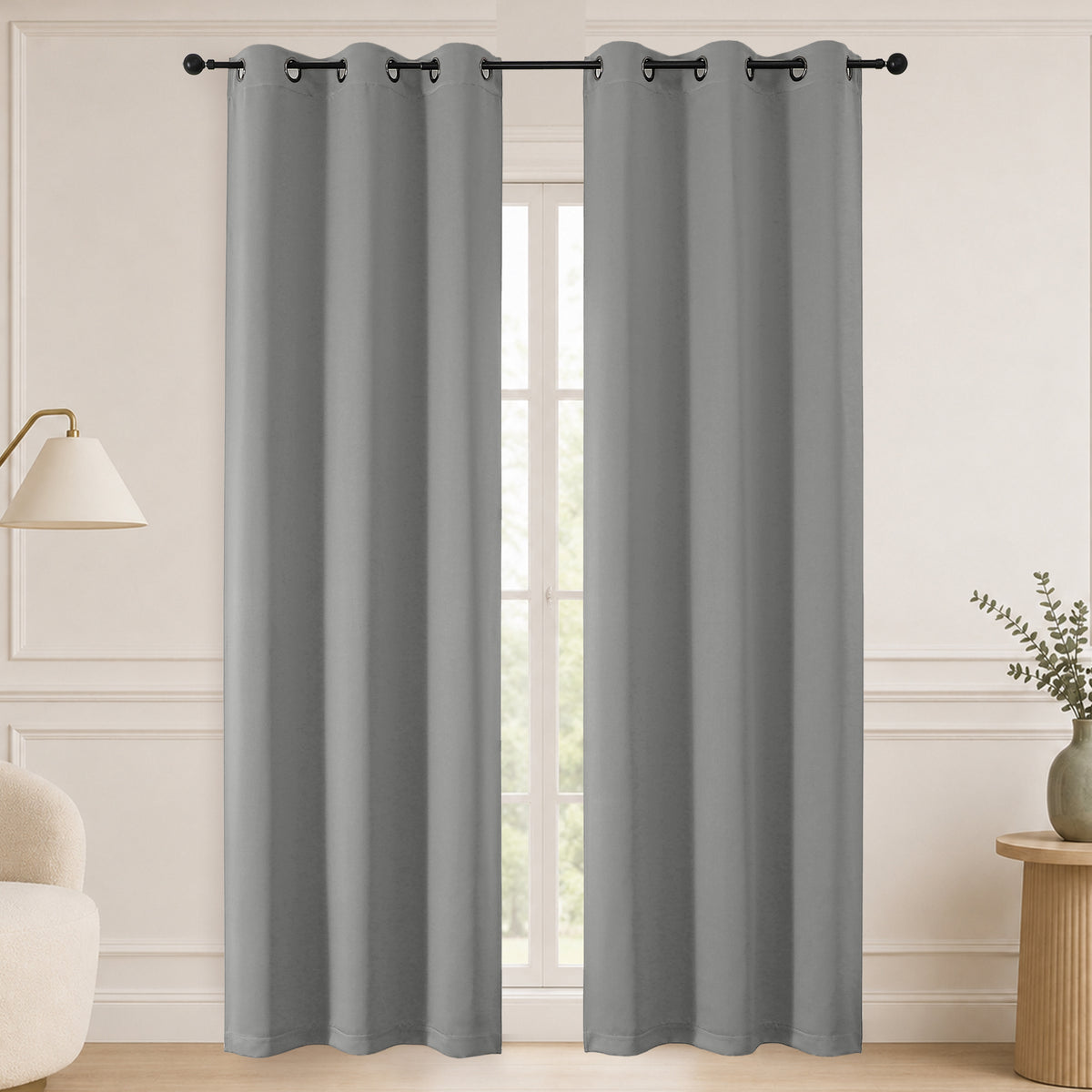 MKHILL Grommet Blackout Curtains, 2 Panels - Grey - 40"W x 72"L - 2 Panels