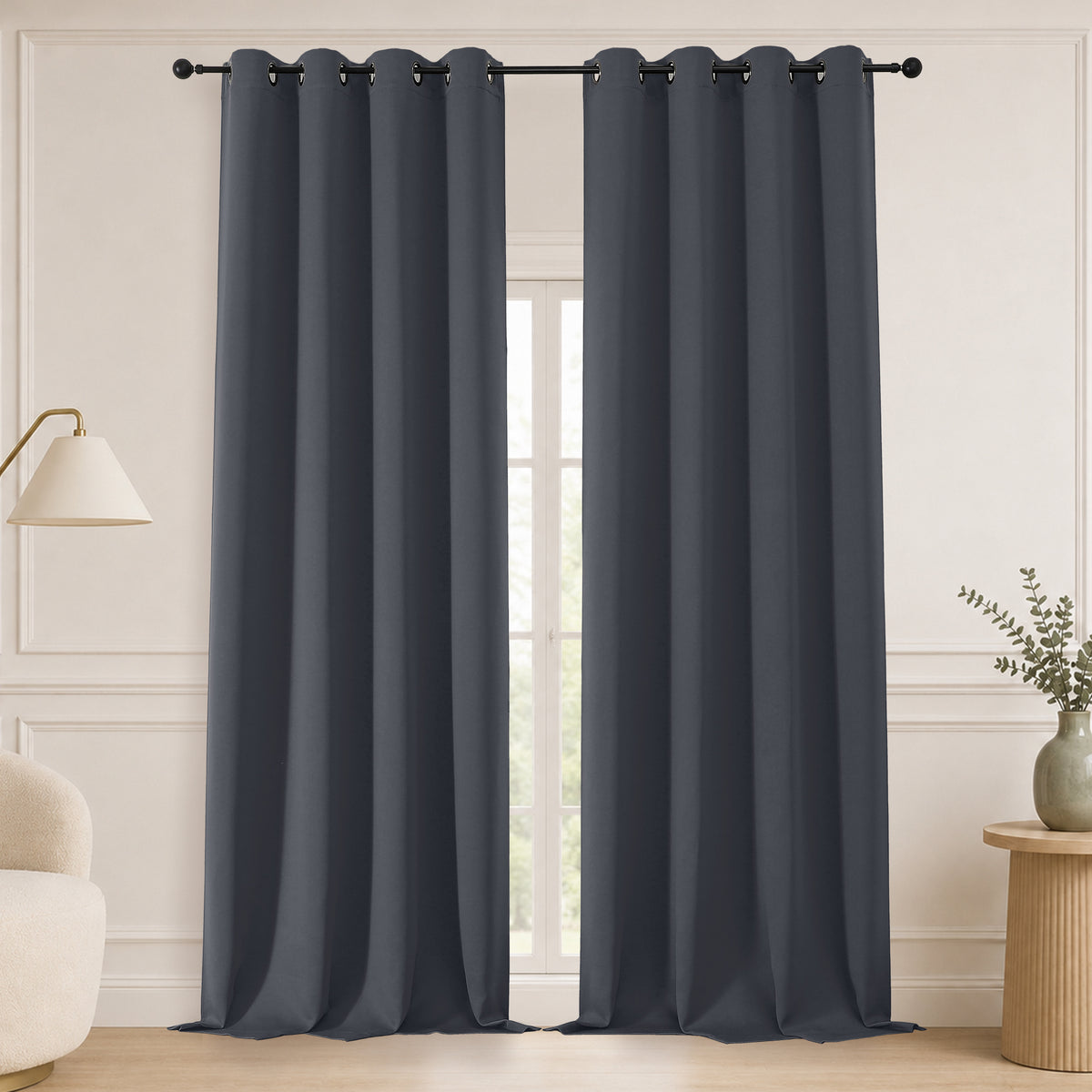 MKHILL Grommet Blackout Curtains, 2 Panels - Charcoal - 50"W x 108"L - 2 Panels