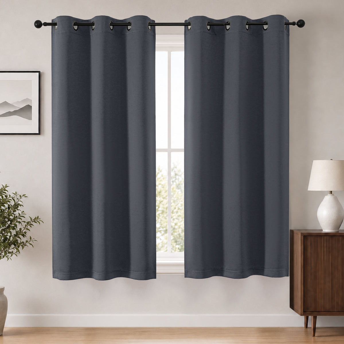 MKHILL Grommet Blackout Curtains, 2 Panels - Charcoal - 40"W x 63"L - 2 Panels