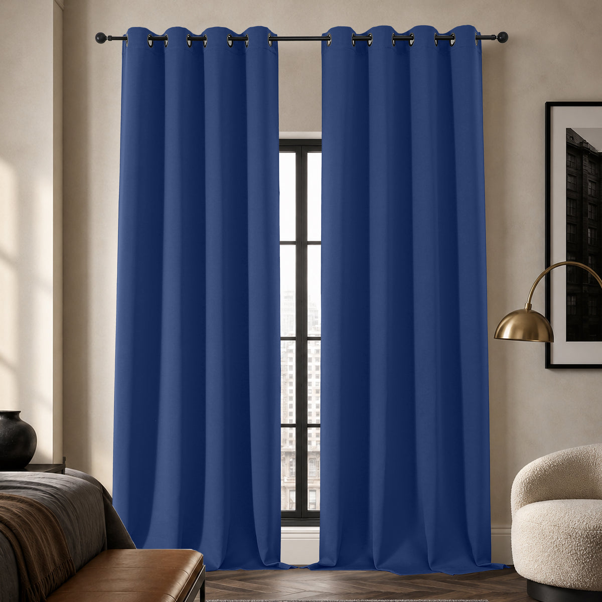 MKHILL Grommet Blackout Curtains, 2 Panels - Royal Blue - 50"W x 108"L - 2 Panels