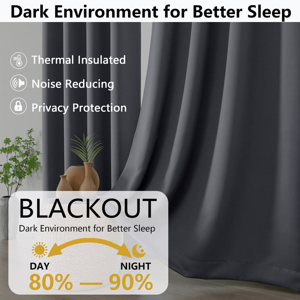 MKHILL Grommet Blackout Curtains, 2 Panels - Charcoal - product detail