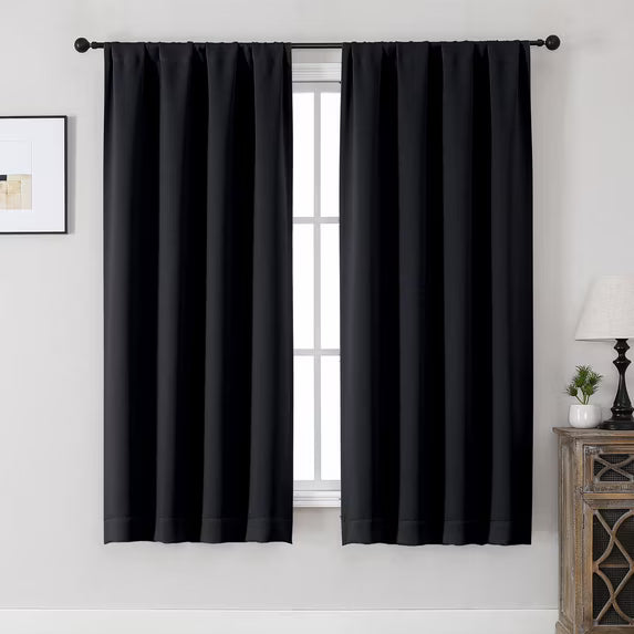 MKHILL Aether Black Blackout Curtains 2 Panels，Each 40" W x 63" L, Black
