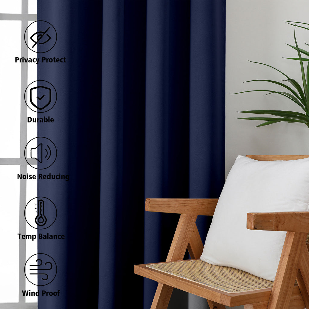 MKHILL Grommet Blackout Curtains, 2 Panels - Navy - product detail