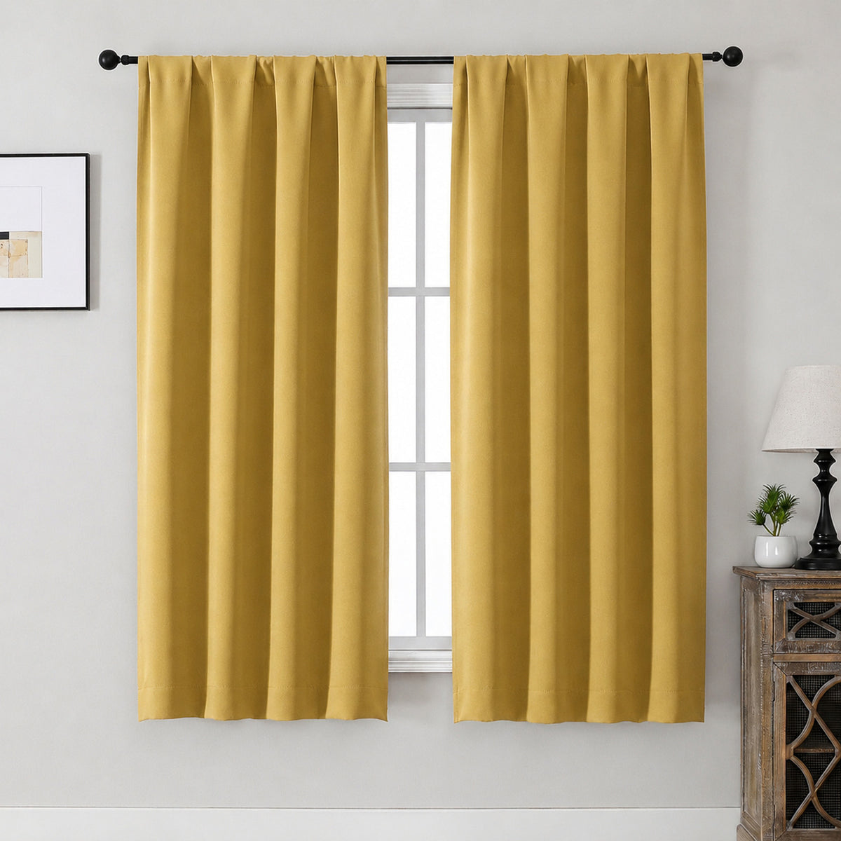 MKHILL Aether Blackout Curtains, 2 Panels - Bright Gold - 40"W x 63"L - 2 Panels
