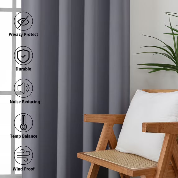MKHILL Vela Charcoal Short Blackout Curtains 24 Inch 2 Panels