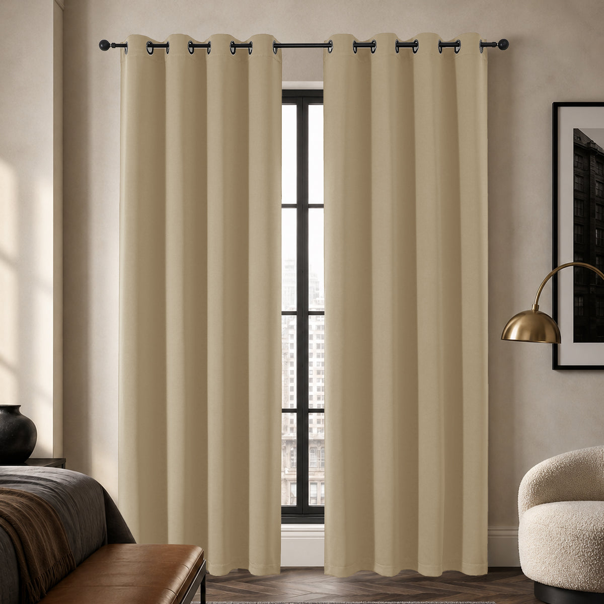 MKHILL Grommet Blackout Curtains, 2 Panels - Taupe - 50"W x 84"L - 2 Panels